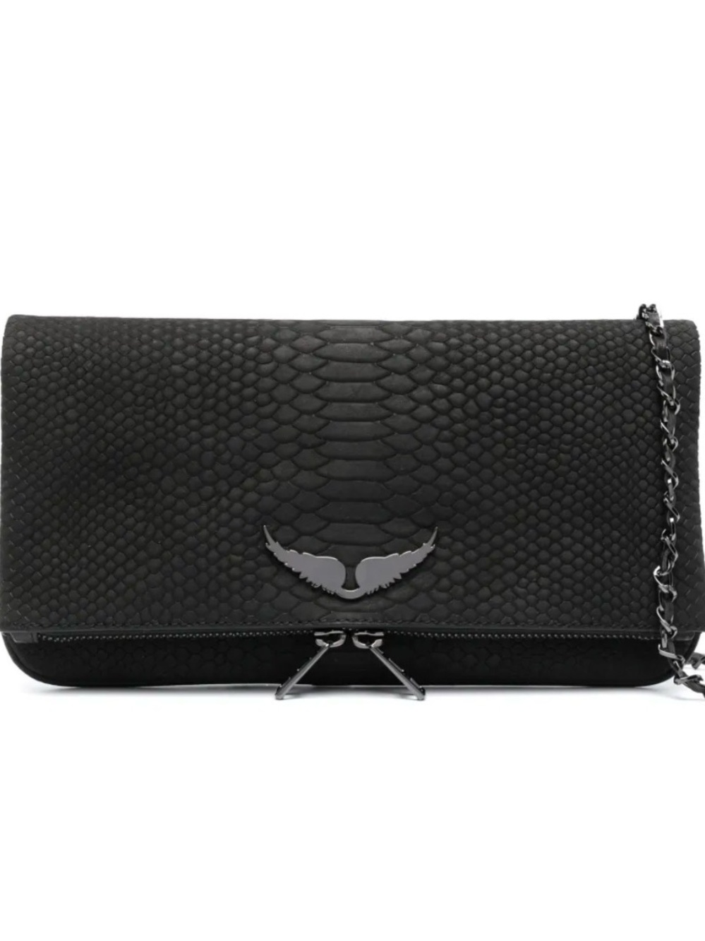 Zadig & Voltaire Black Python-Texture Chain Clutch